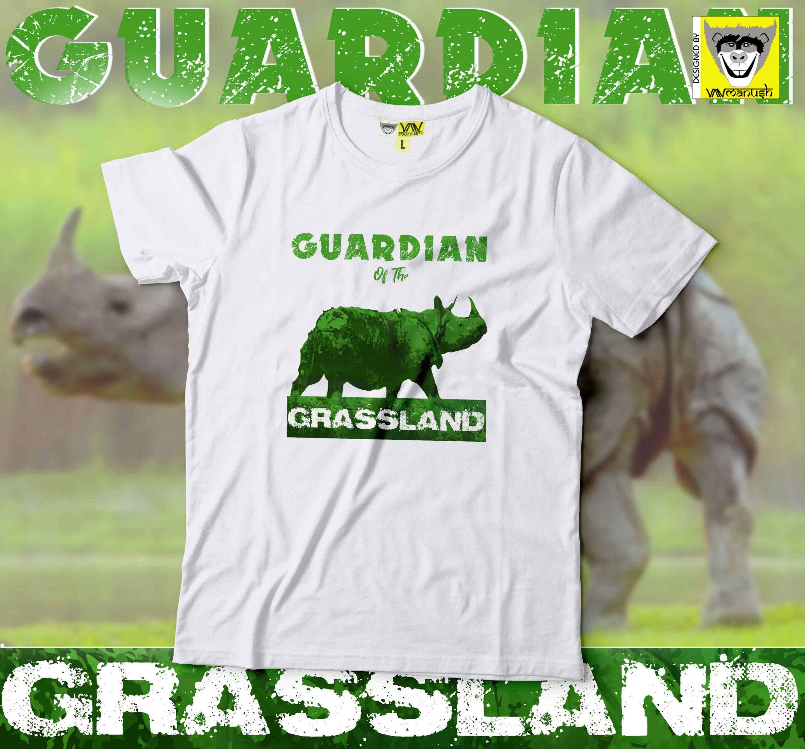 Rhino Tshirt - Guardian of Grassland by Vanmanush.